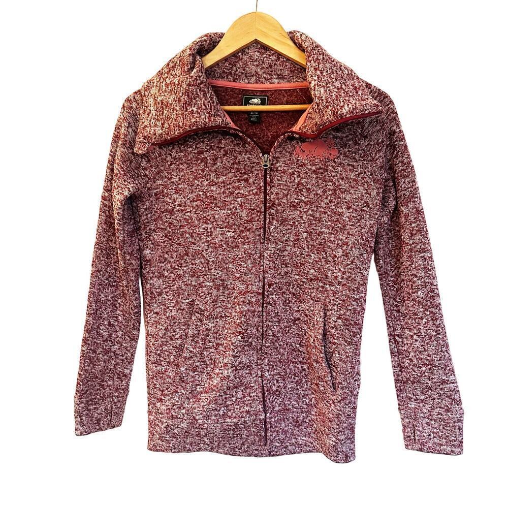 Roots Kids Fleece Sweater sz XL (14) Burgundy Full Zip Sweater